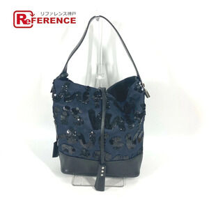 LOUIS VUITTON Satin Spotlight Shoulder Bag Bucket Handbag Sequins Navy Blue